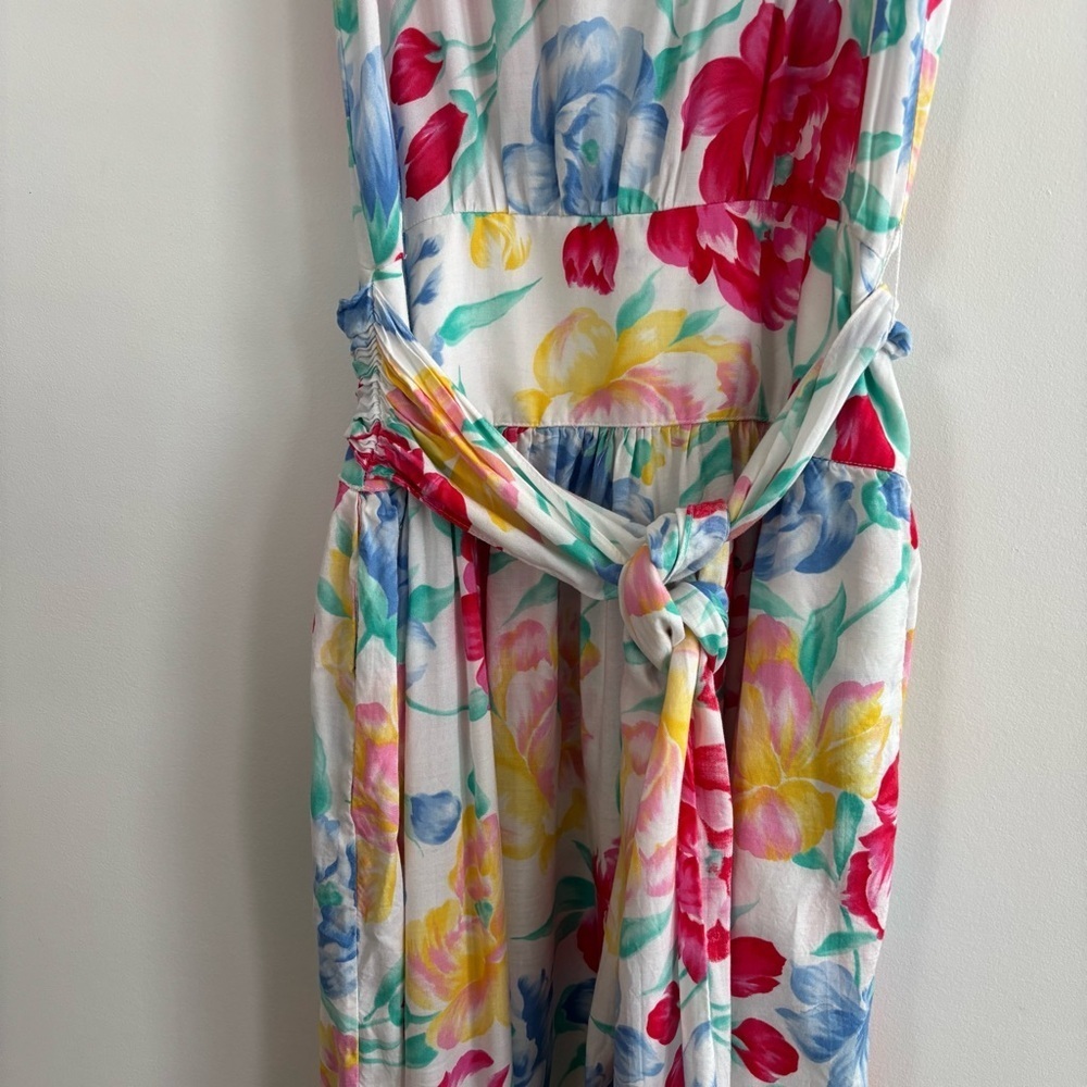 Vintage Floral Tie Waist Scoop Neck Midi Sundress - Picture 5 of 16